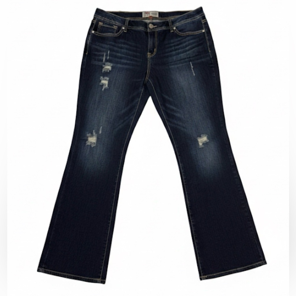 LEI Bridget Curvy Bootcut Dark Blue Flare Distressed Jeans Size 17